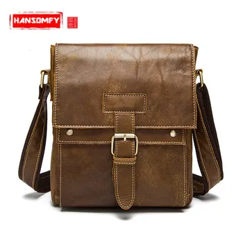 

Genuine Leather Men Bag Retro Men's Shoulder Bag Vertical Paragraph Messenger Bags Korean Version of The Head Layer of Leather