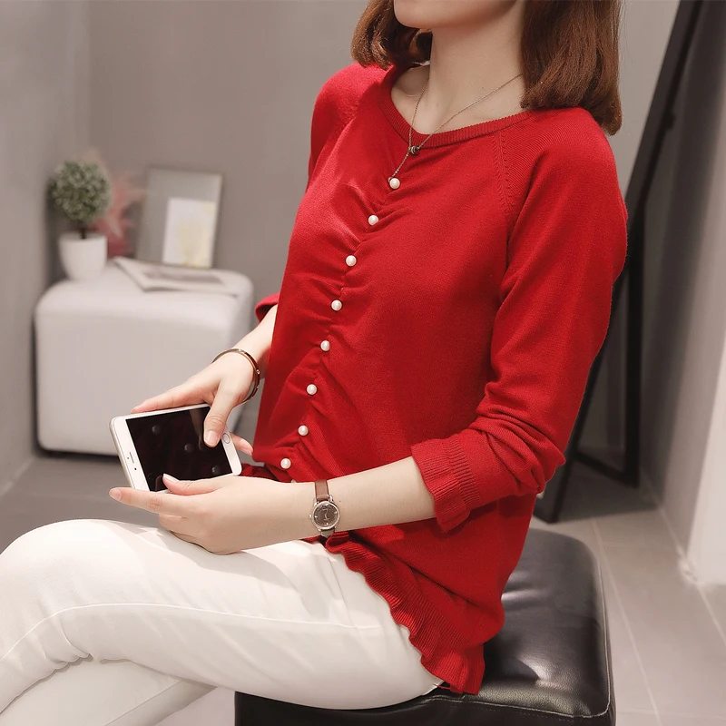 

Plus Size Knitted Pullovers Sweaters Women 2020 Autumn Trendy Beading Solid Color Ladies Knitwear Tops Oversized Female Jumpers