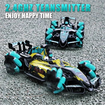 4WD RC Car Toy F1 Stunt Drift Racing Car Kit 2.4G Gesture Remote Control Cars Spray Light Music Toys for Adults Children Kids 5