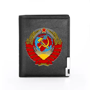 

High Quality Classic Soviet Sickle Hammer Printing Pu Leather wallet Men Bifold CCCP Credit Card Holder Short Purse Male