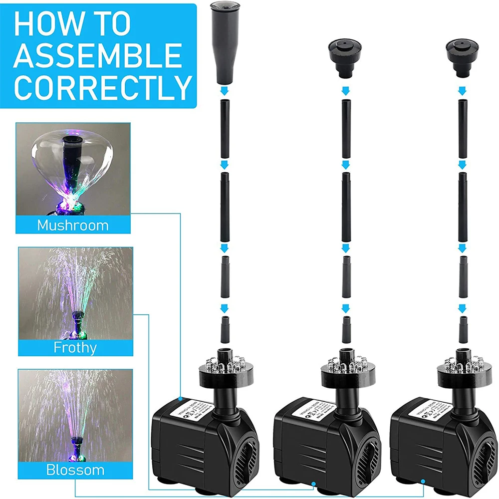 Pompa Sommersa Mini 800 L/H - Silenziosa Per Acquario, Fontane E Stagni, Con 2 Ugelli - Foto 3