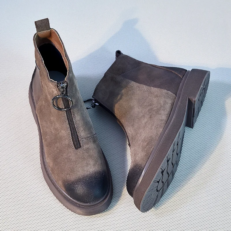 

2019 Autumn And Winter New Style Front Zipper Martin Boots Women's Genuine Leather round-Toe Europe And America WOMEN'S Boots Ch