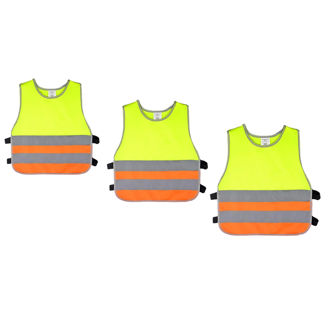 Children Vest Safety Vest Gray Reflective Strips Hi Vis Traffic Clothing, S/M/L, 3 Pack