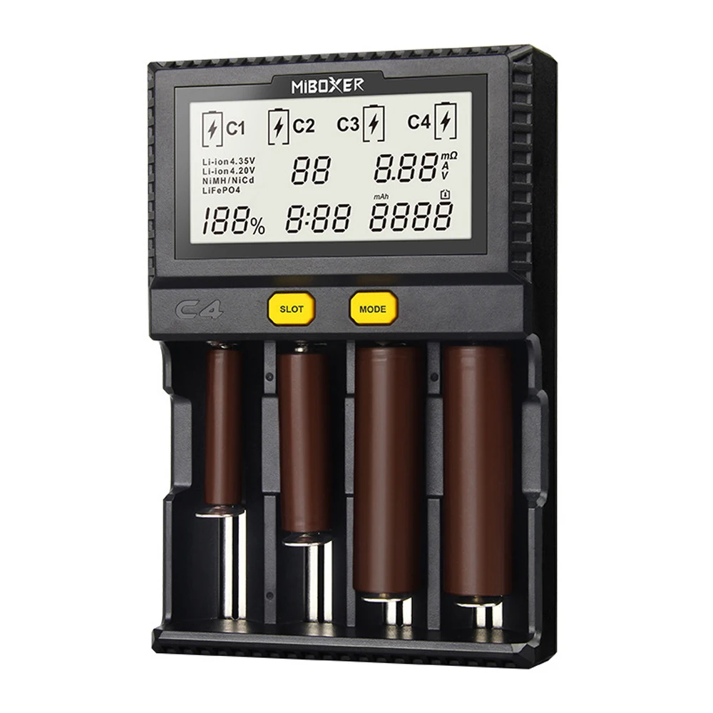 

MiBOXER Intelligent Universal 1.5A 4 Bay LCD Display Battery Charger for 18650 Li-ion LiFePO4 Ni-MH Ni-Cd AA 21700