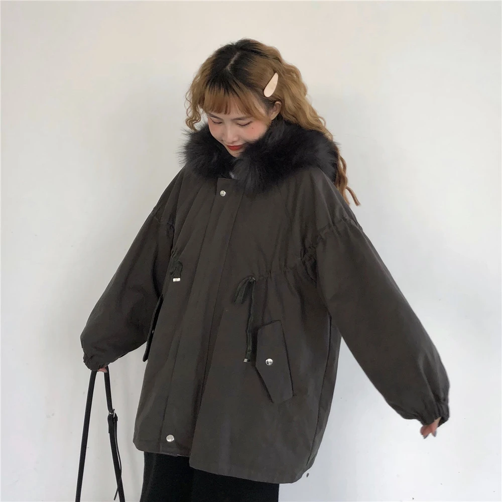 New Winter Coat Womens Warm Velvet Thicken Fur Hooded Parkas Female Long Sleeve Solid Jacket Outwear Manteau Femme Hiver