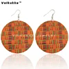 Voikukka Jewelry African Ethnic Fabric Pattern Leaf Wood Double Sides Print Round Drop Dangle Women Earrings Accessories 5