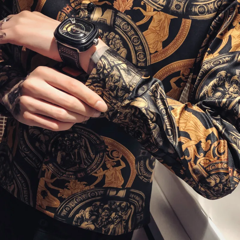Мужские рубашки с принтом Иисуса, повседневные облегающие рубашки Camisa Masculina, дизайнерские уличные рубашки, Мужская одежда, мужская одежда, Chemise Homme