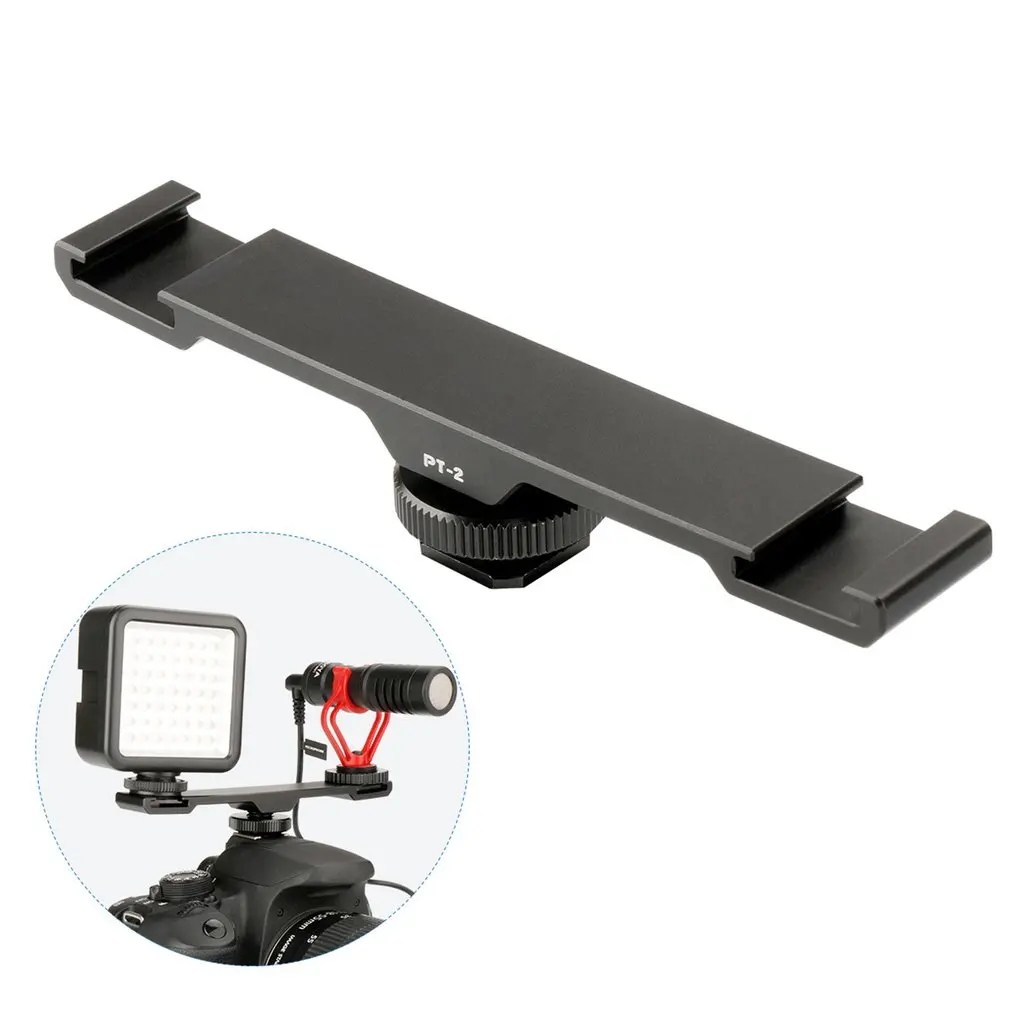 Ulanzi PT-2 Double Hot Shoe Mount Extension Bar Dual Bracket for DV DSLR LIGHT Microphone Accessories