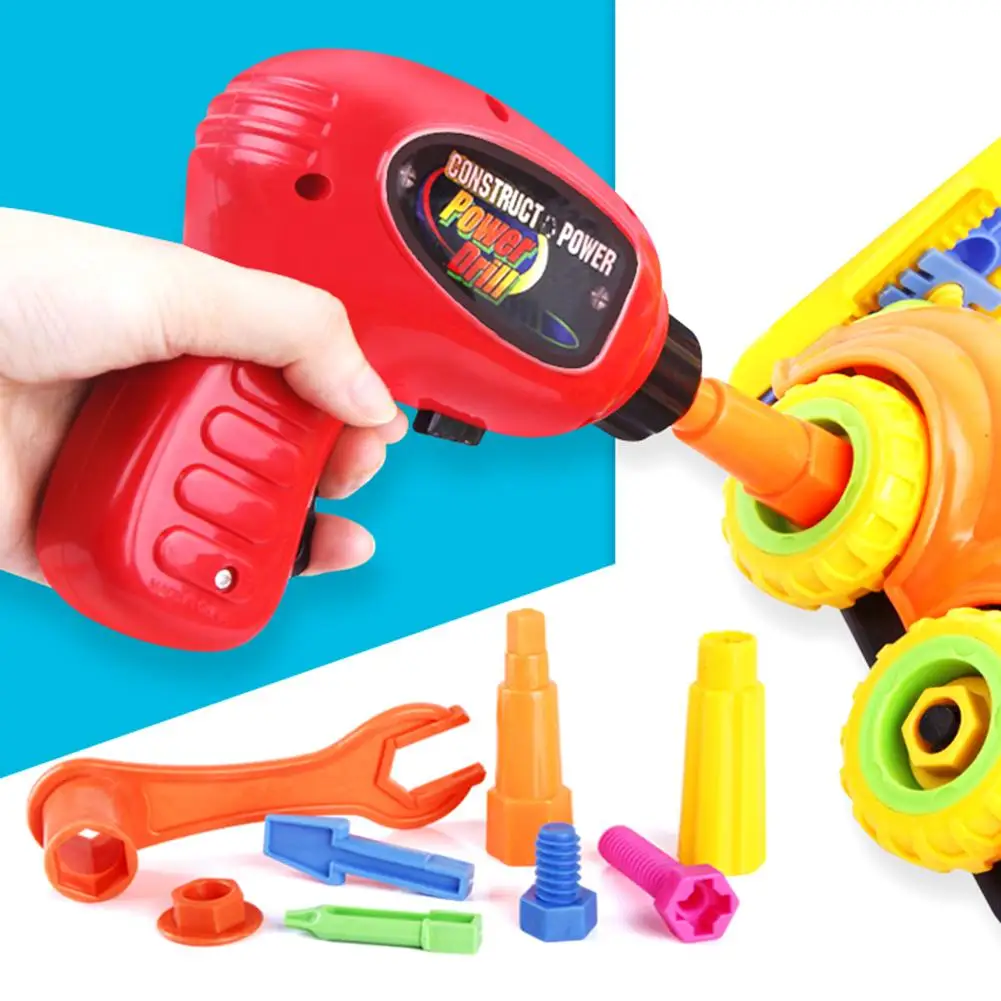 Taladro de juguete para niños, 9 Uds., puzle de tornillo, juguetes ensamblados, regalos de juego educativos de aprendizaje, destornillador de bebé, juguete de mosaico
