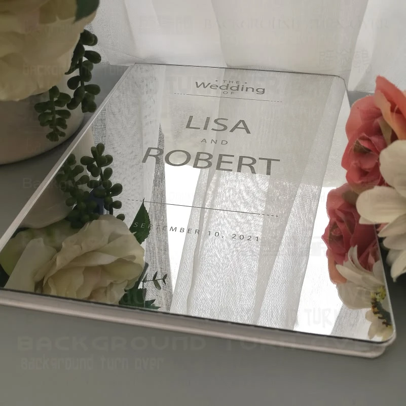 Guest Book Wedding Mirror Guestbook Blank Favor Personalized Cover Gift Gifts Engrave Carve Names Date G002