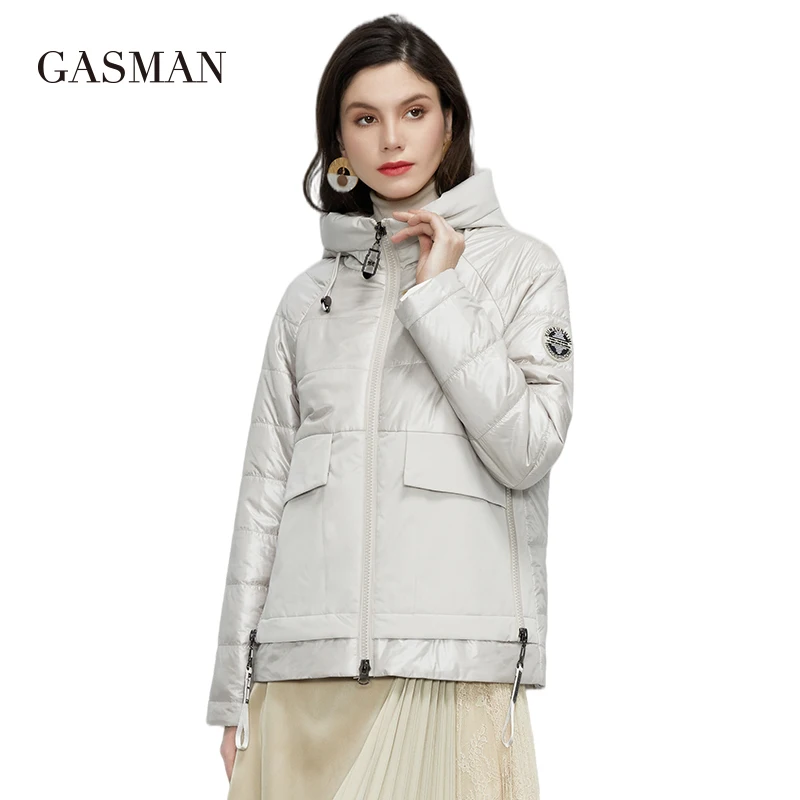 GASMAN New Women's spring jackets 2022 Short solid color outwear pocket hooded coat women casual fashion female jacket 81070