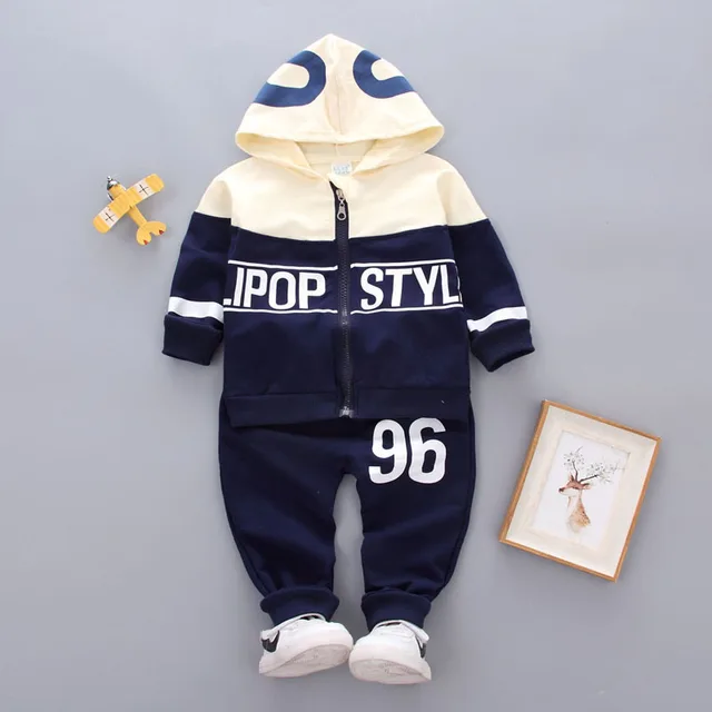 Fashion Spring Autumn Baby Girl Clothes Children Boys Casual Letter Jacket Pants 2Pcs/set Toddler Cotton Costume Kids Tracksuits XH 96 F Navy