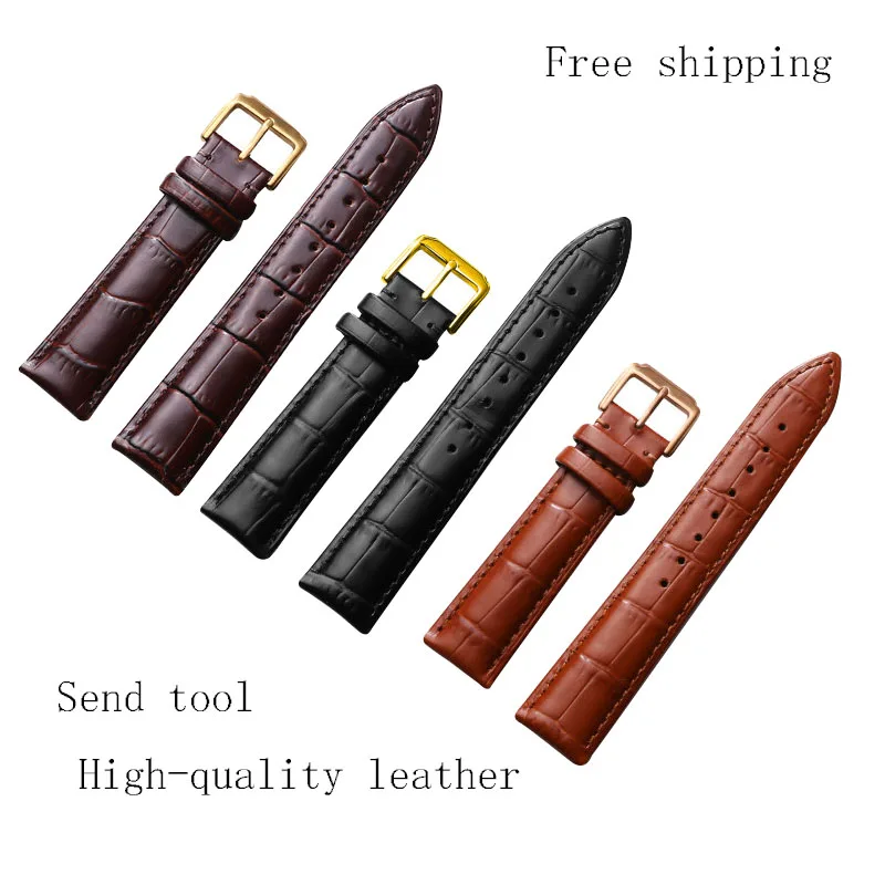 

galaxy watch 22mm Genuine Leather Watchbands 16mm 18mm 20mm 24mm Black Brown Women Men Cowhide Watch Band Strap Belt With Buckle