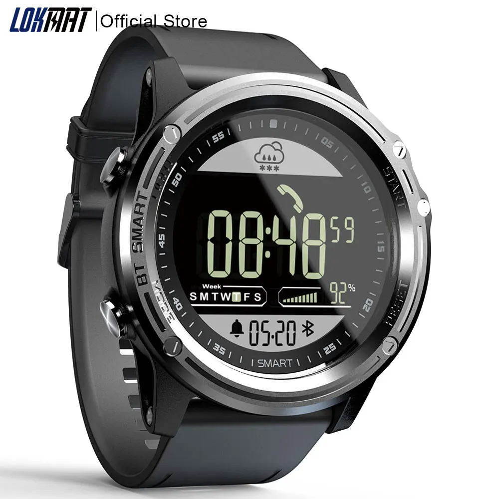 LOKMAT спортивные Смарт-часы с шагомером 5 АТМ водонепроницаемые часы в реальном времени с погодой Цифровые мужские Bluetooth умные часы для IOS и Android