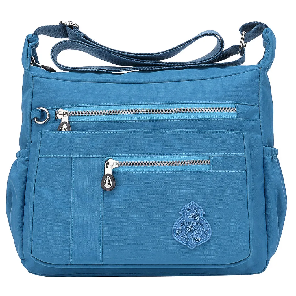 Женская нейлоновая сумка на плечо Водонепроницаемая однотонная элегантная сумка для ежедневных покупок зеленая Большая вместительная сумка на плечо - Цвет: Синий