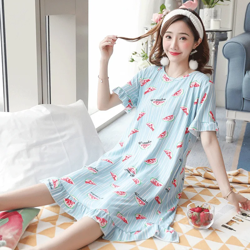 

Summer New Style Nightgown Female Summer Cartoon Cute Korean-style Lace Nightgown Tracksuit 170 Grams Qmilch M -Xxl