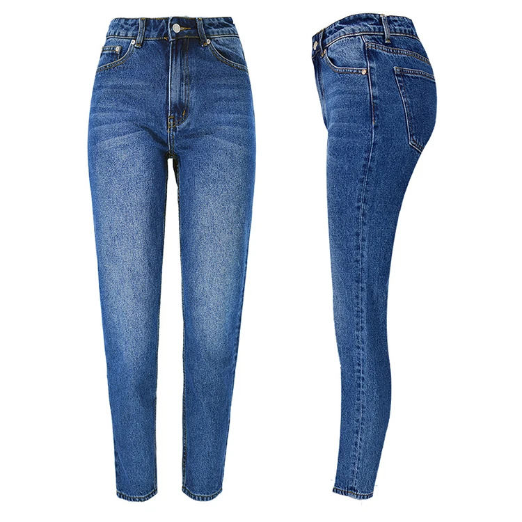 Джинсы для женщин, полная длина, хлопок, высокая талия, уличная одежда, синие прямые брюки размера плюс 3XL