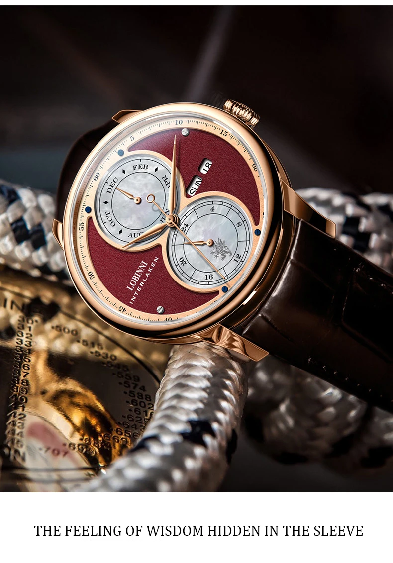 Швейцарские роскошные Брендовые мужские часы LOBINNI, сапфировые автоматические механические часы, многофункциональный дисплей, 50 м, водонепроницаемые, L18015