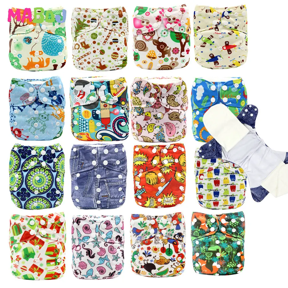 MABOJ AIO Diaper AIO Baby Cloth Diaper Bamboo Insert Nappy All In One Newborn Breathable  Reusable Diapers Nappies One Size Fit