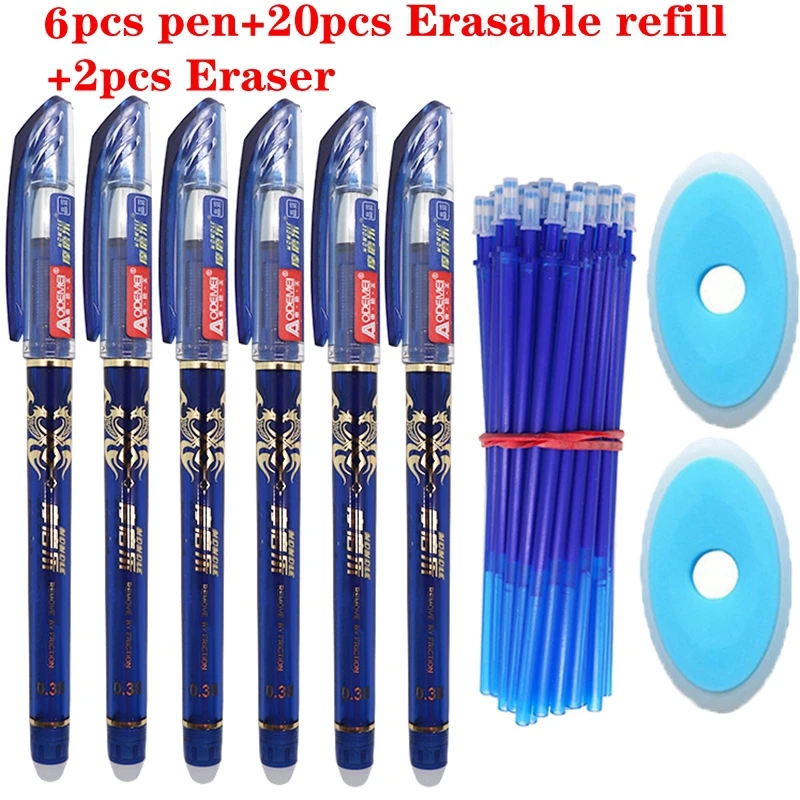 28pcs-set-blue ink-U 28 шт./лот набор стираемых ручек, моющиеся ручки, синие, черные чернила, гелевые ручки для письма, для школы, офиса, канцелярские принадлежности, запасные части для экзамена - Цвет: 28pcs-set-blue ink-U
