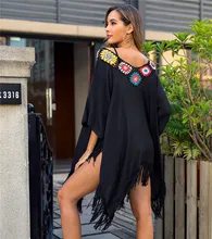 Crochet V Neck Beach Cover Up for Women Black Beachwear Unfixed Flower Party Dress 2020 Summer Bikini Bathing Suit Swim Coverups