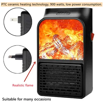Small Portable Ceramic Space Heater Electric Heater Fan Thermostat Control Fireplace Heater with Realistic Flames 900W 1