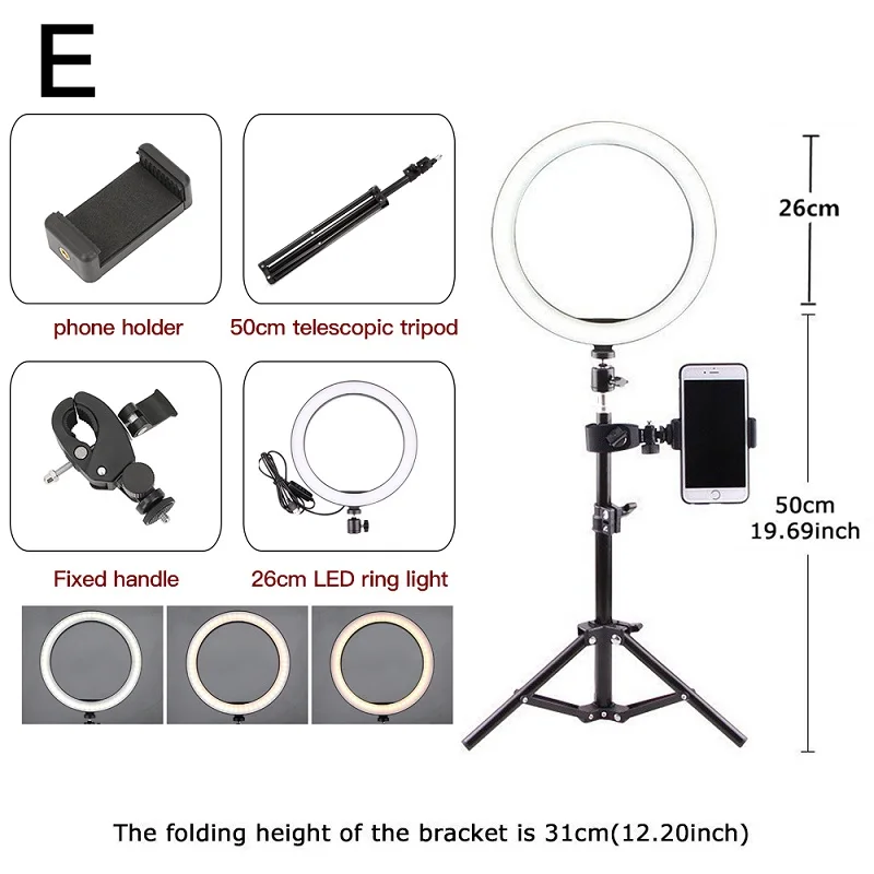 Size E Фотография Youtube светодиодный селфи холодный теплый светильник ing Dimmable светодиодный светильник-кольцо для телефона видео светильник с кольцо для штатива заполняющий светильник - Color: Size E