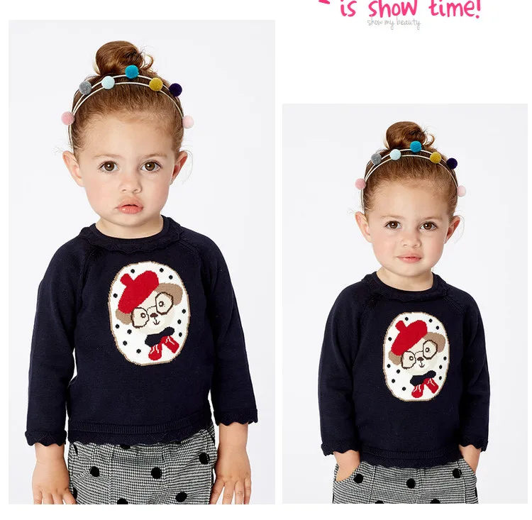 DB11583 dave bella/осенний милый вязаный свитер с рисунком для маленьких девочек детский Модный пуловер шикарные топы для малышей