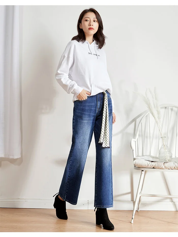 Женские прямые мытые джинсы LEIJIJEANS, модные широкие джинсы с высокой посадкой, новая модель 9204 больших размеров 5XL–6XL на осень