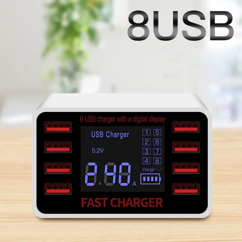 5V 2.4A 8 Ports USB Charger LED Current Display Charging Dock Station Adapter