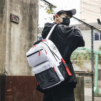 

2020 Double shoulder bag style schoolbag female high school students cool super capacity backpack male fashion trend black
