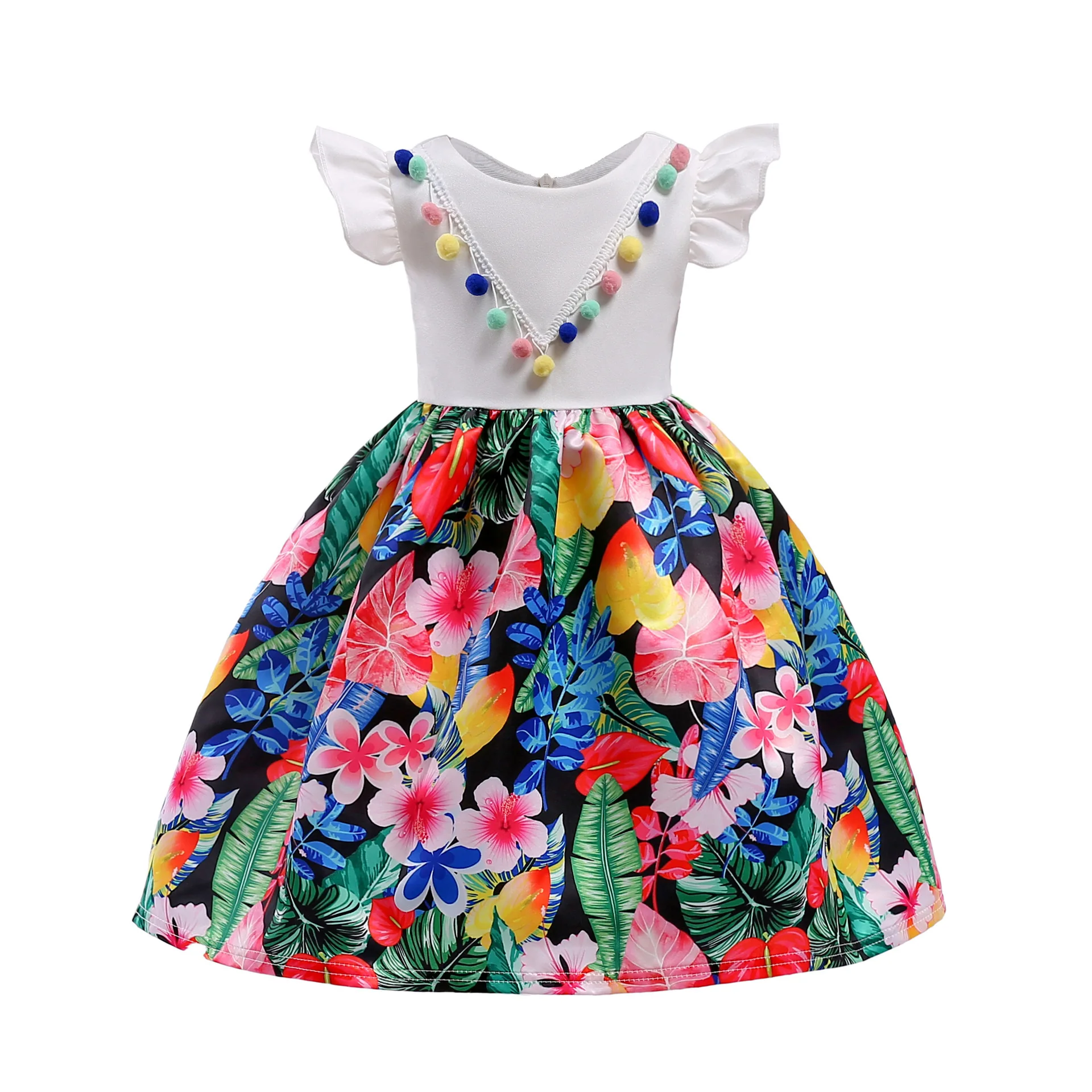Летнее платье с цветочным рисунком костюм принцессы для девочек, платья праздничная одежда для девочек детское платье из тюля для выпускного вечера, Vestido, торжественное платье для детей от 2 до 10 лет - Цвет: as the picture