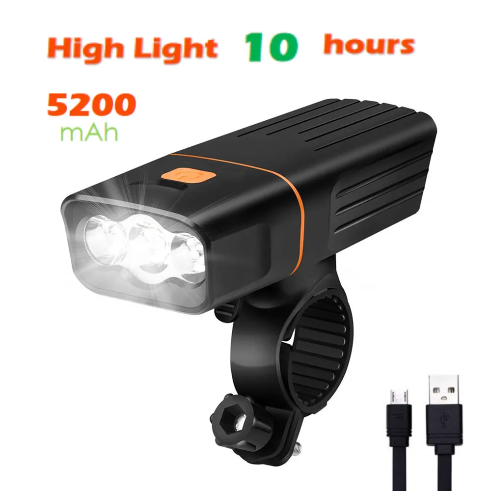 5200 мА/ч велосипедный светильник, внешний аккумулятор, велосипедный передний светильник, USB перезаряжаемая лампа с 3x T6 светодиодами, мигающий светильник, Аксессуары для велосипеда, водонепроницаемый - Цвет: Two Batteries
