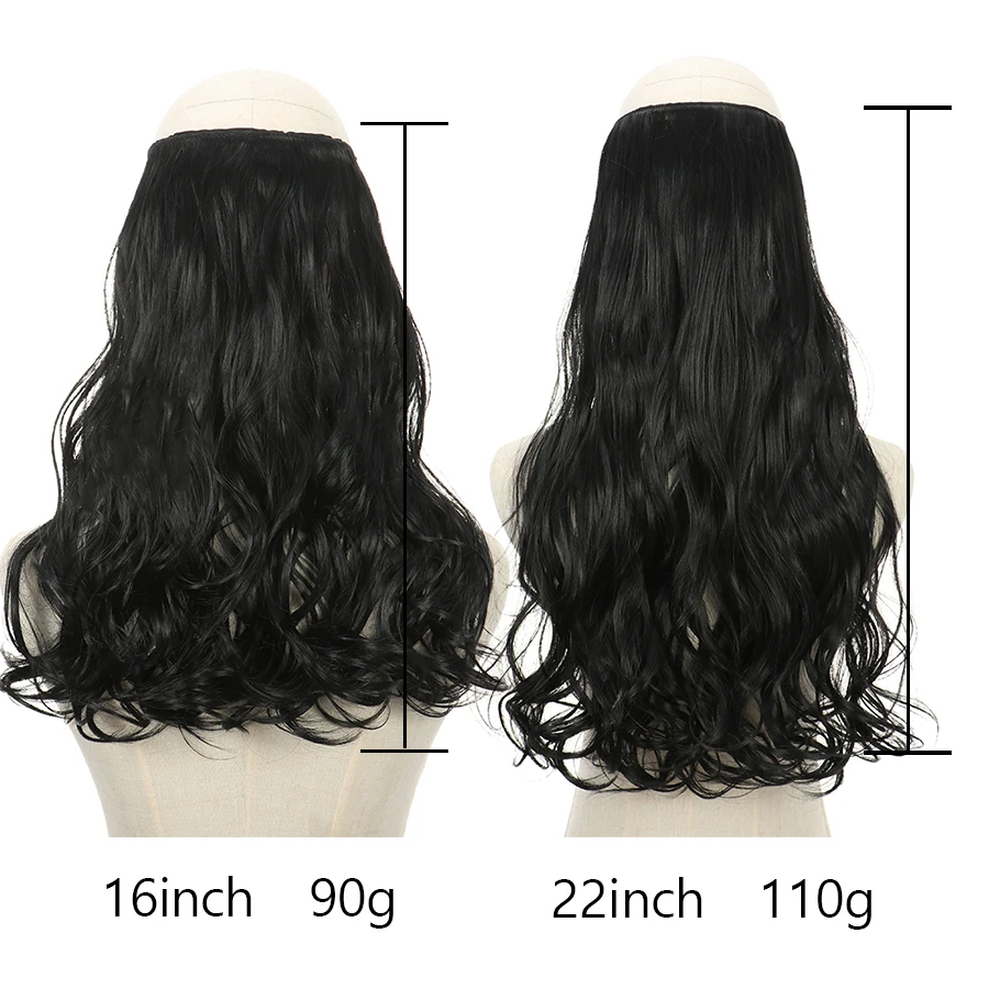 AZIR Natural Synthetic Halo Hair Extensions No Clip In Artificial Fake Ombre Blonde Brown Black Wavy False Hair Piece