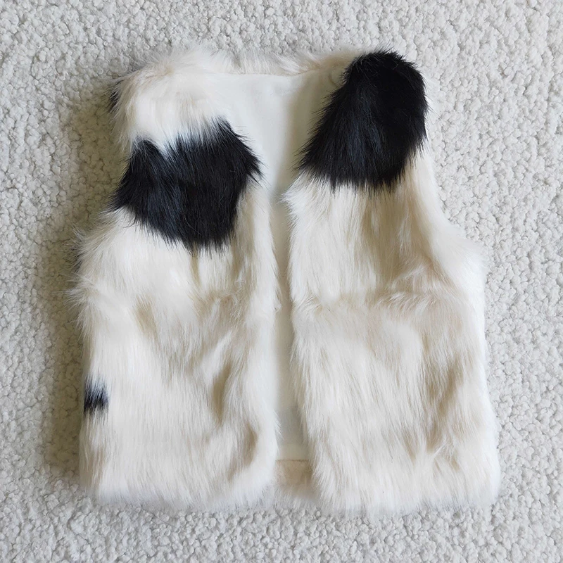 Brown Foux Fur Baby Girl Soft Coat Sleeveless Kid Lapel Children Winter Vest Clothes Infant Boutique Toddler Clothing