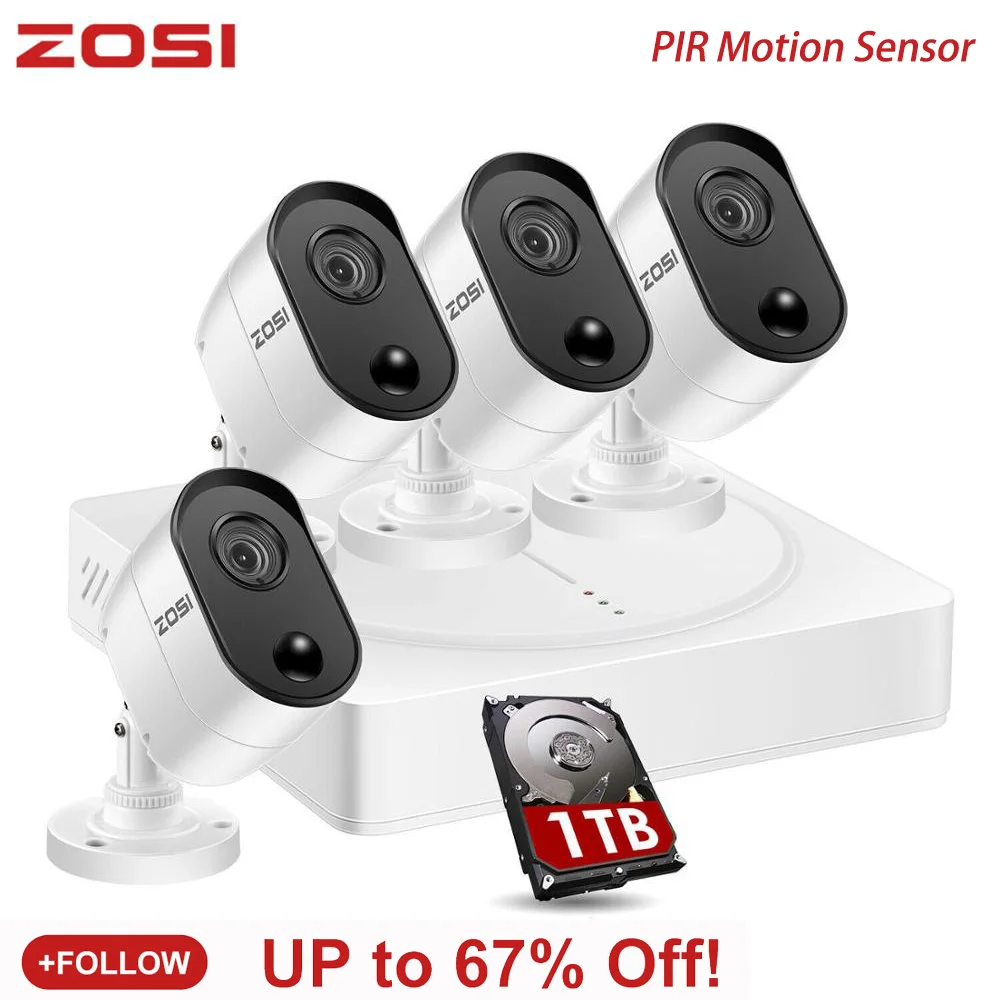 ZOSI 1080P 8 канальный PIR Водонепроницаемый ночного видения видео наблюдения камера видеонаблюдения системы безопасности рекордер DVR комплект для дома на открытом воздухе