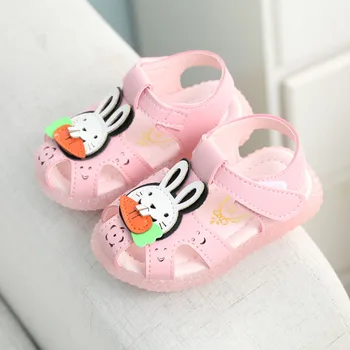 

CUZULLAA Baby Girl Closed Toe T-strap Beach Sandals Kids Cute Rabbit Summer Shoes Children Cut-Outs Soft Sole Sandals Size 15-19