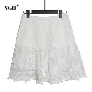 

VGH Patchwork Lace Women's Skirt High Waist Hollow Out Perspective Tassel Mini Summer Skirts For Female 2020 Casual Fashion New