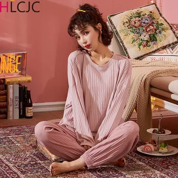 

Plus Size XXL Sleepwear Women Cotton Pajamas Long Sleeves Sleepwear Female Autumn Winter Home Wear Nighty Suit Pants Pyjamas