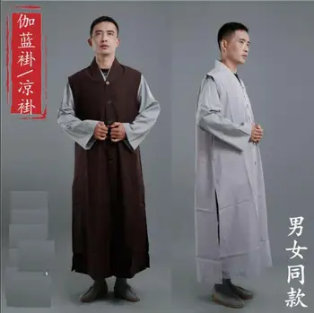 

Fashion Unisex Shaolin Buddhist Monk Garan Coats Robes Meditation Gown Long Vest