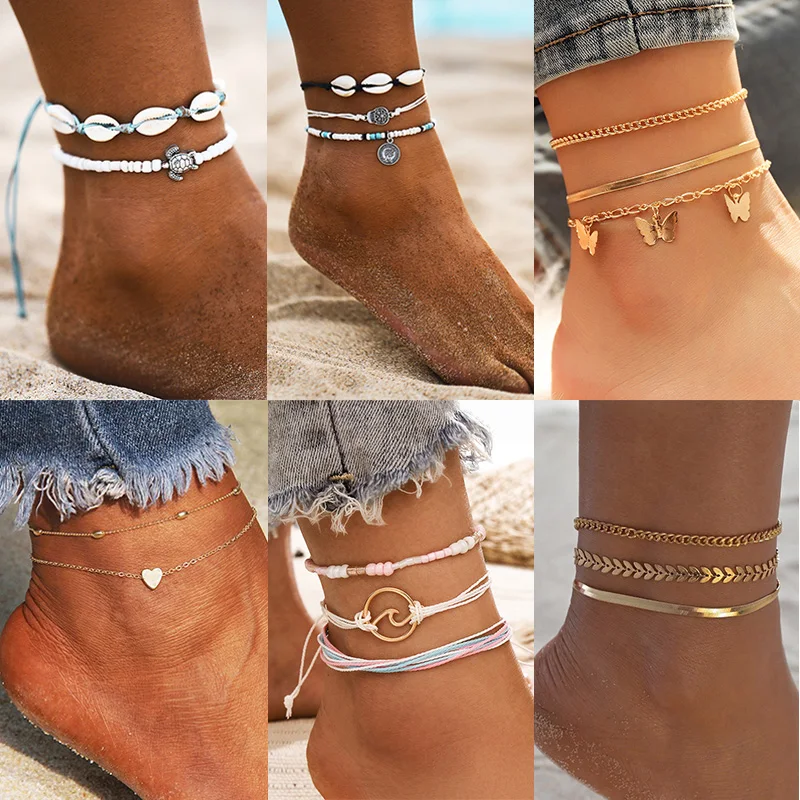 KSR-tobillera de conchas Bohemia para mujer, pulsera de tobillo con cuentas a la moda, con esqueleto de océano, para pierna y pie, joyería de playa de verano 2021