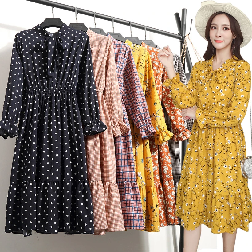 

Chiffon Dress Women 2019 New Fashion Midi Elegant Party Dress Plus Size Long Sleeve Casual Print Floral Dresses Ladies vestidos