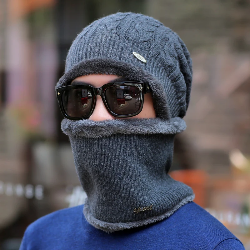 Зимние шапки для мужчин Skullies Beanie шапка зимняя шапка женский шерстяной шарф Кепки s комплект Балаклава маска капор вязаная шапка 55-62 см