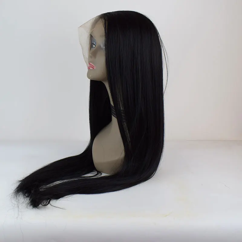 BM черные синтетические волосы 13*6 парик фронта шнурка прямые Термостойкие волокна волос естественная линия волос средний пробор для женщин парики