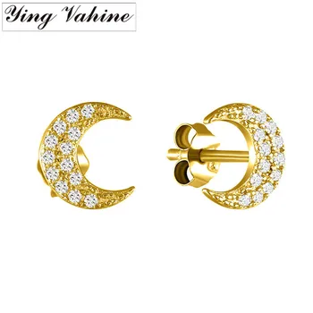 

ying Vahine 100% 925 Sterling Silver CZ Moon Stud Earrings for Women