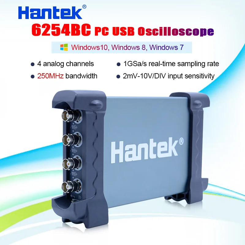 Цифровой осциллограф Hantek 6254BC 250 МГц 4 канала 1GSa/s запись сигналов ПК USB подключение