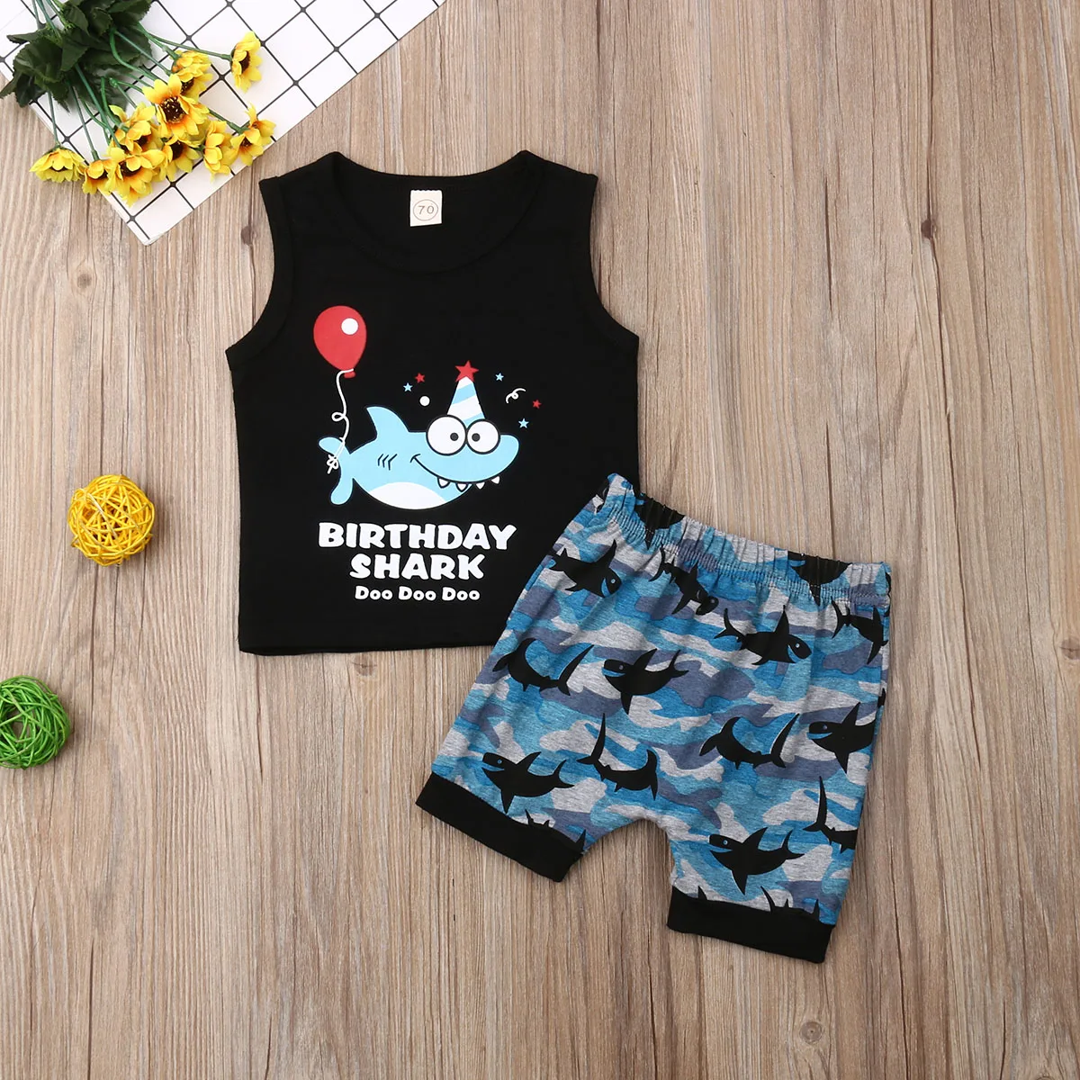 Коллекция года, летняя одежда для малышей Одежда для маленьких мальчиков майка с изображением акул, топ, рубашка, шорты, штаны комплект одежды для дня рождения из 2 предметов