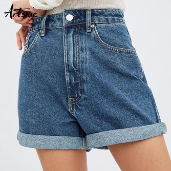 

Artsnie streetwear casual blue denim women shorts summer 2019 high waist zipper boyfriend jeans girls shorts mujer feminino