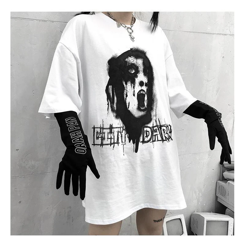 

N iceMix gothic Print white shirt female 2020 new spring Korean style fashion cotton loose short-sleeved T-shirt Casual top Tees