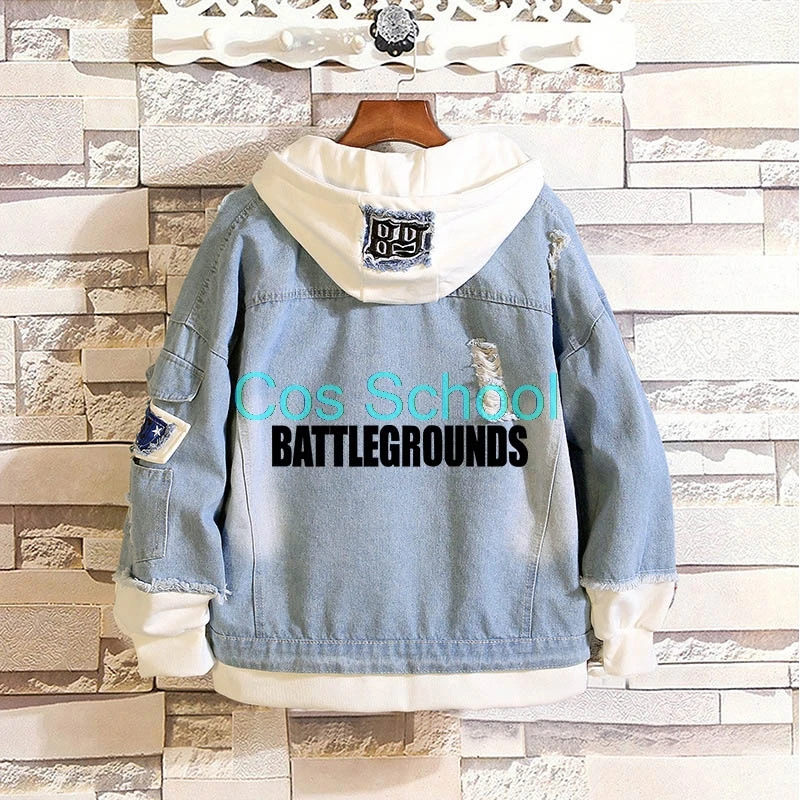 Cos School Playerunknown's Battlegrounds джинсовые куртки PUBG для косплея для мужчин и женщин, весенне-осенняя куртка на молнии с капюшоном, пальто
